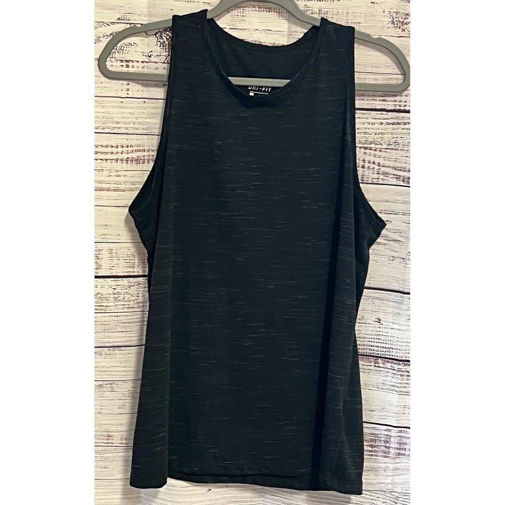 Nike Dri-FIT Breathe Heathered High Neck Running Workout Tank Top Black L
